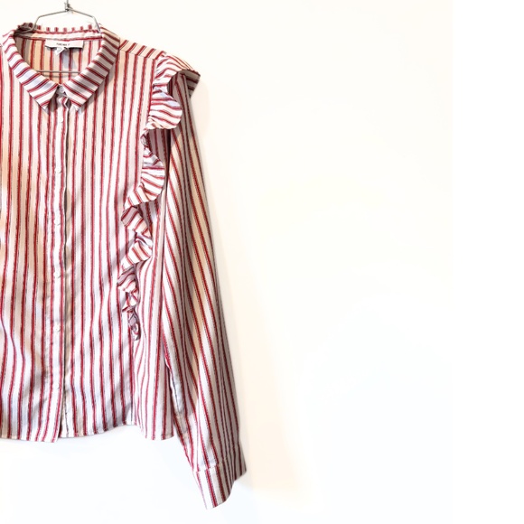 Forever 21 Striped Ruffle Button-Front Blouse Size 3X - Picture 2 of 8
